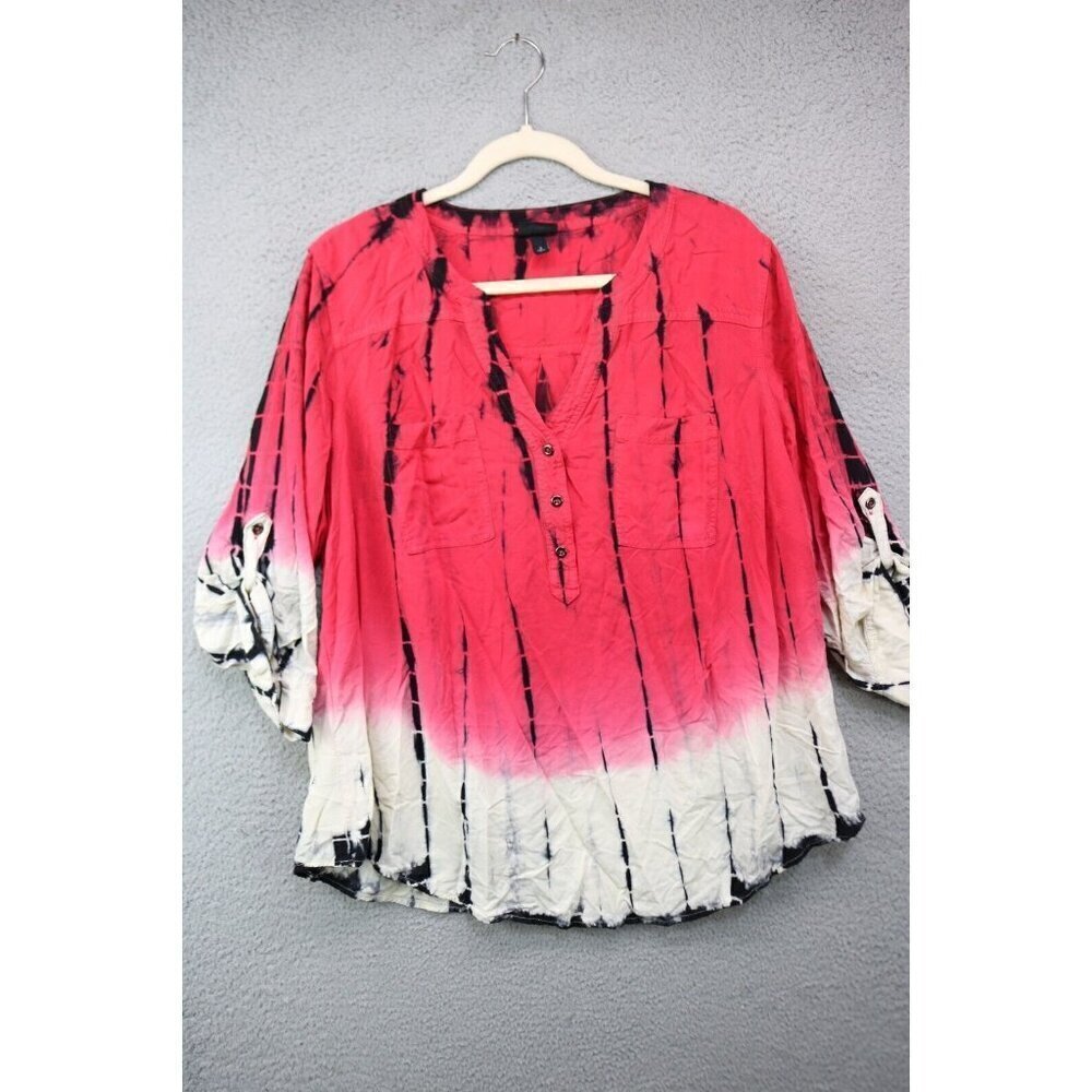 Torrid Harper Tie-Dye 3/4 Roll Tabbed Sleeve Top-Size 2X-BOHO-Hippie
